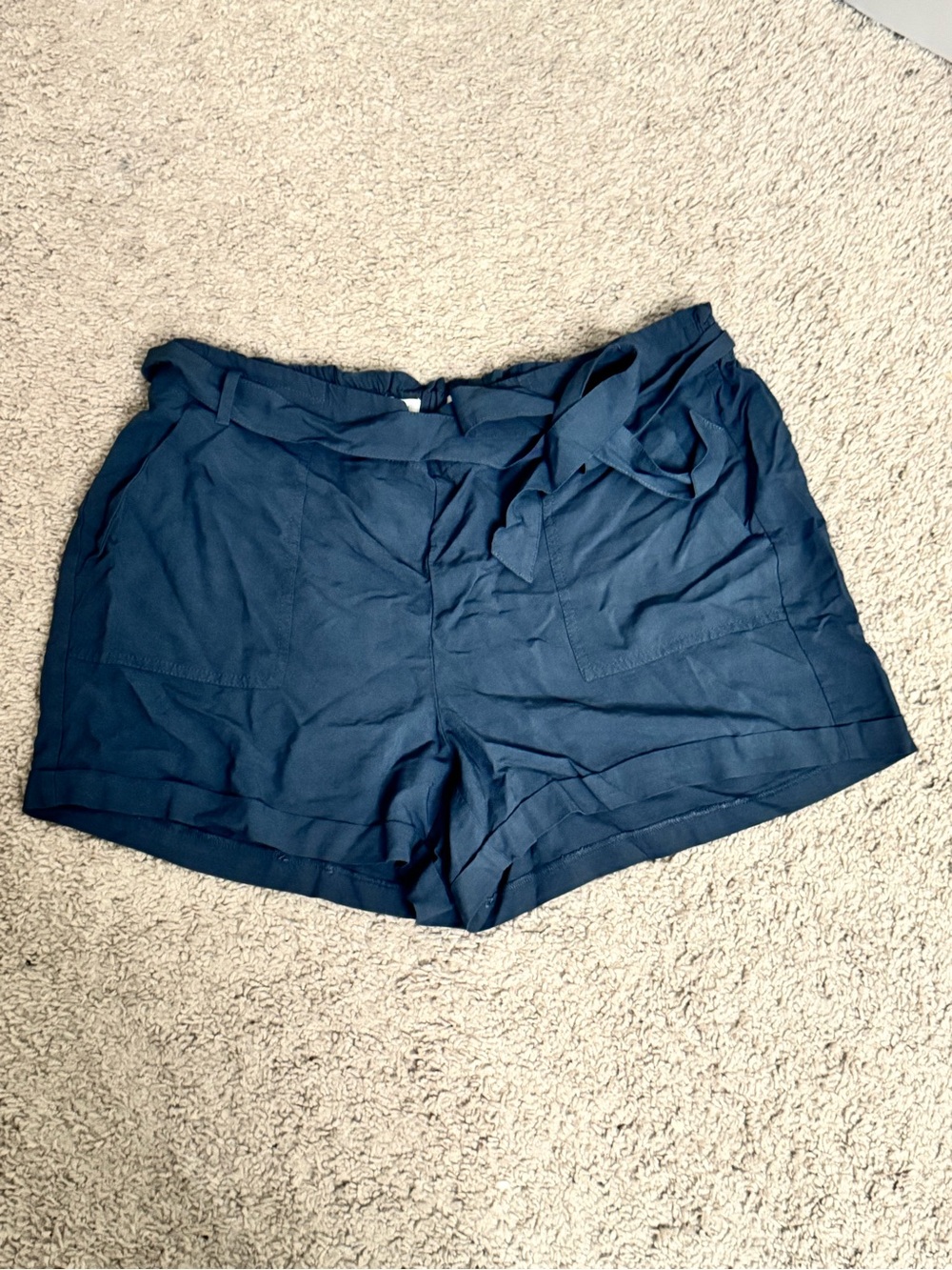 LOFT Navy High-Waist Paperbag Shorts with Self Tie